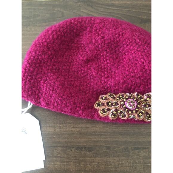 French Knot Lindsay Mason Wool Fleece Lined Hand Embroidered Hat NWT Beaded - Picture 3 of 6